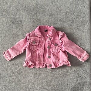 SHEIN Pink Ruffle-Hem Denim Jacket for Girls
